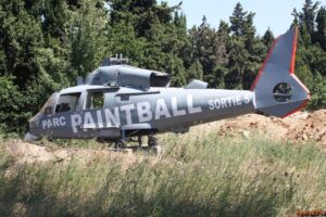 An helicopter cell recycled on paintball ground